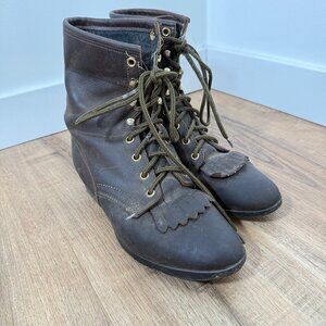 Laredo Leather Western Lace Up Boots Dark Brown Boho 8.5